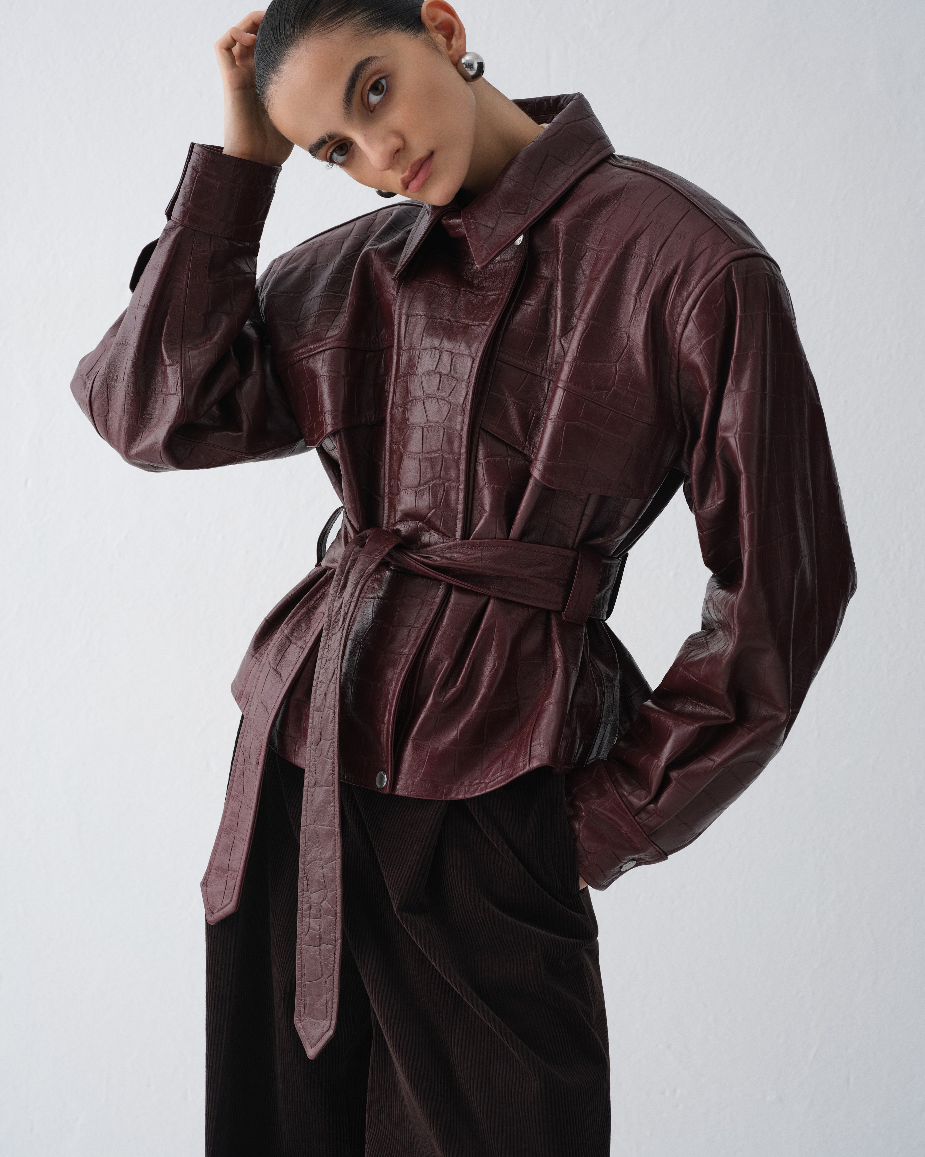 HAMBURG CROCODILE BURGUNDY LEATHER JACKET