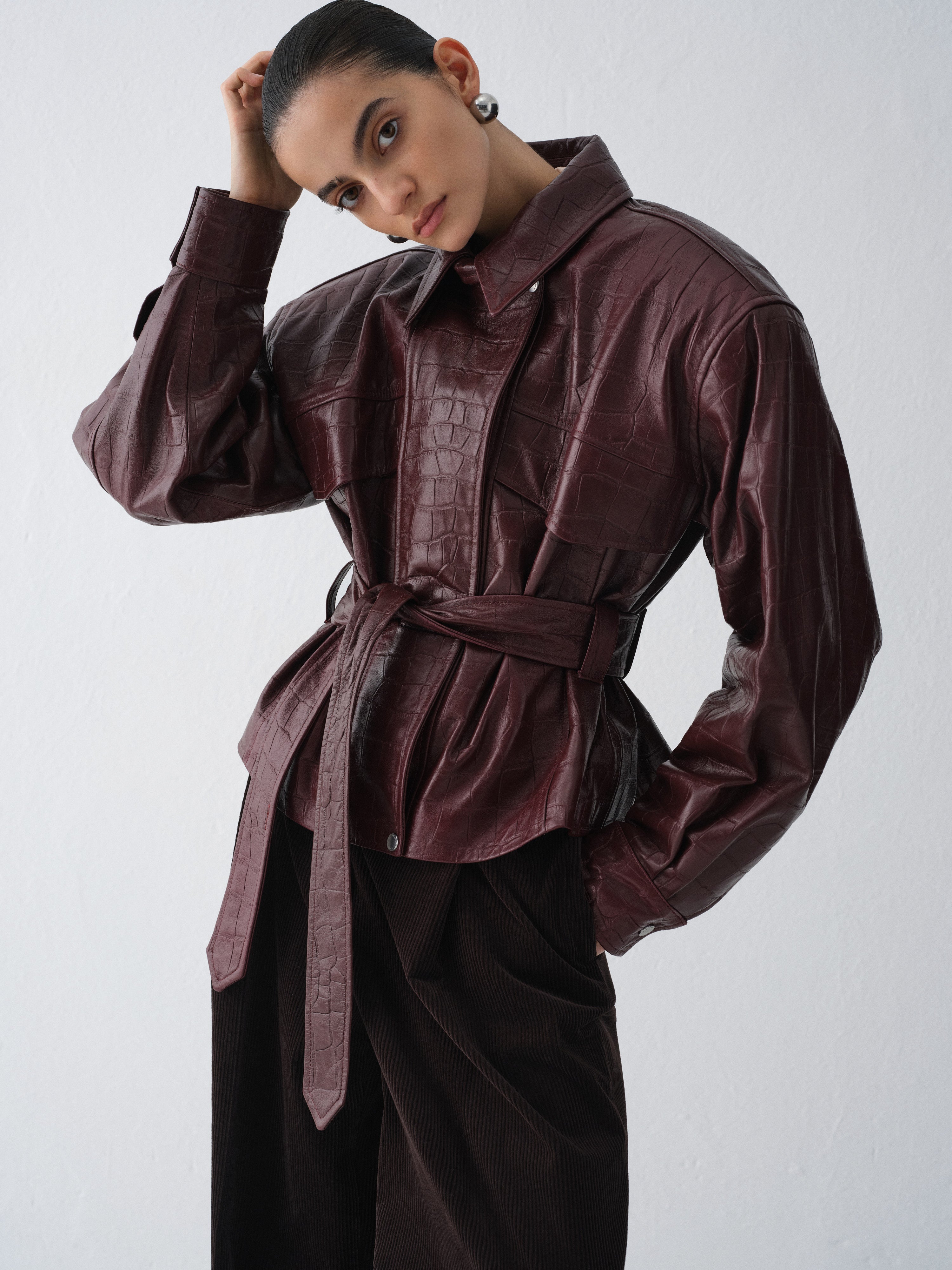 KURTKA SKÓRZANA HAMBURG CROCODILE BURGUNDY