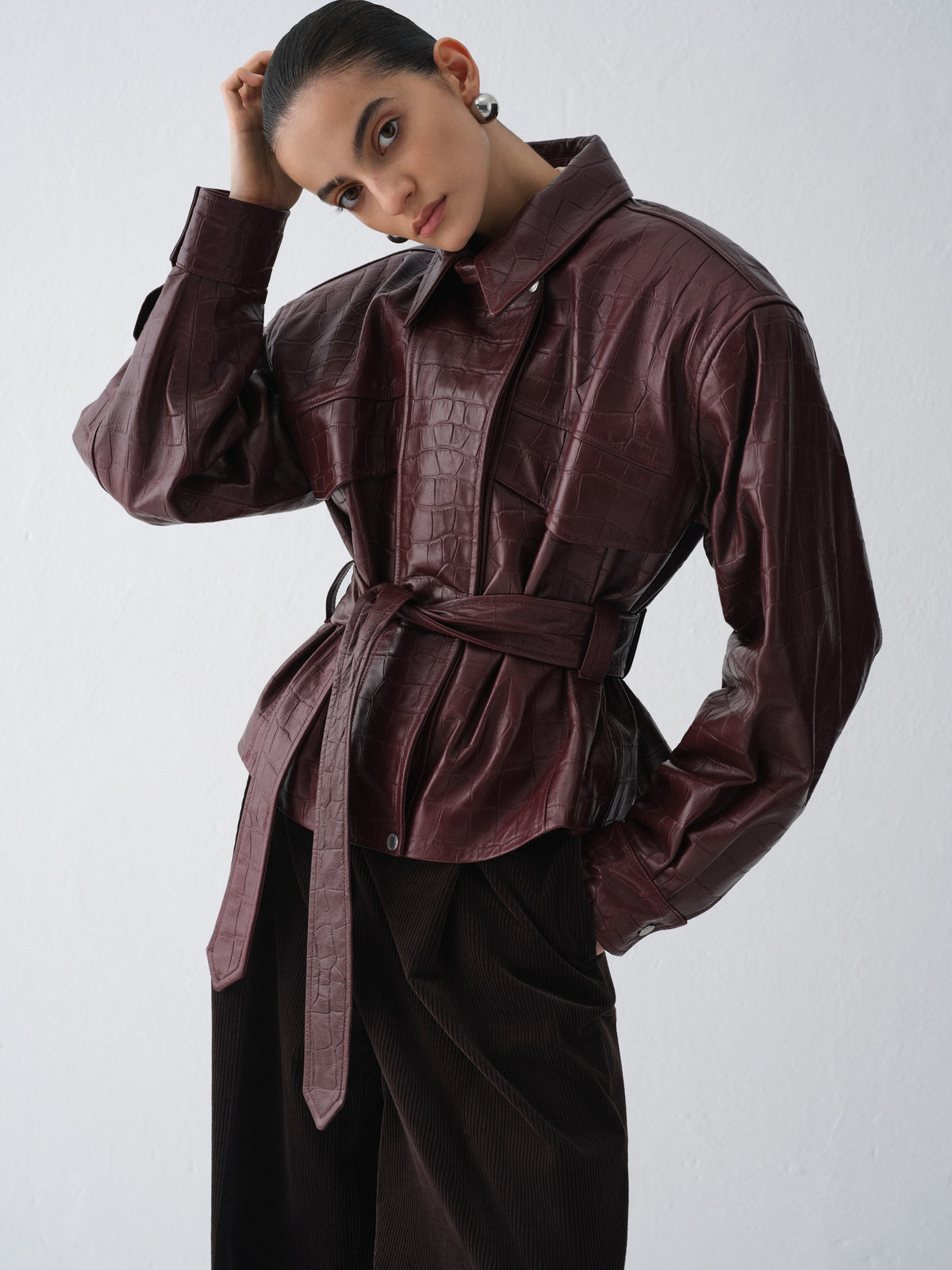 HAMBURG CROCODILE BURGUNDY LEATHER JACKET