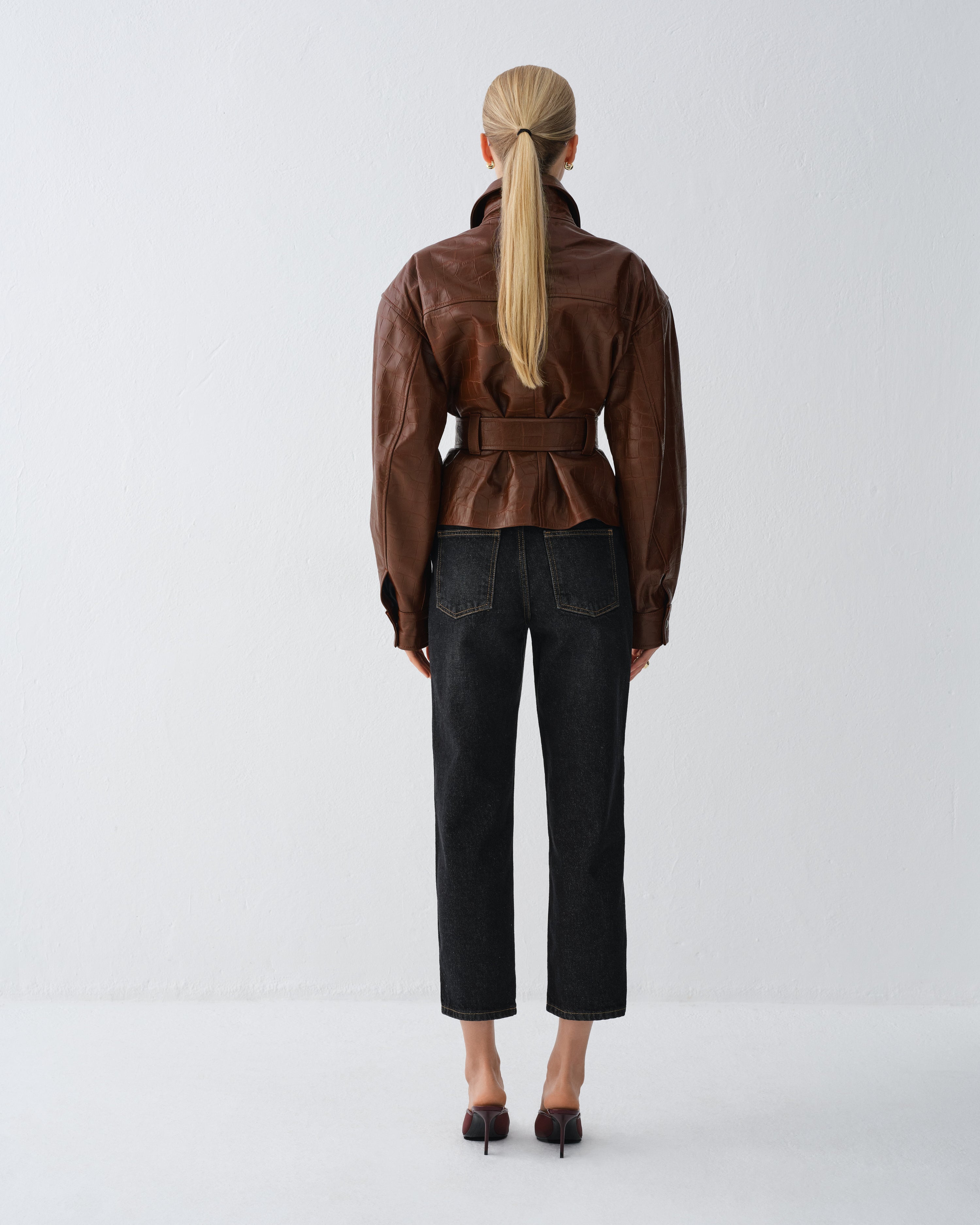 LEATHER JACKET HAMBURG CROCODILE BROWN