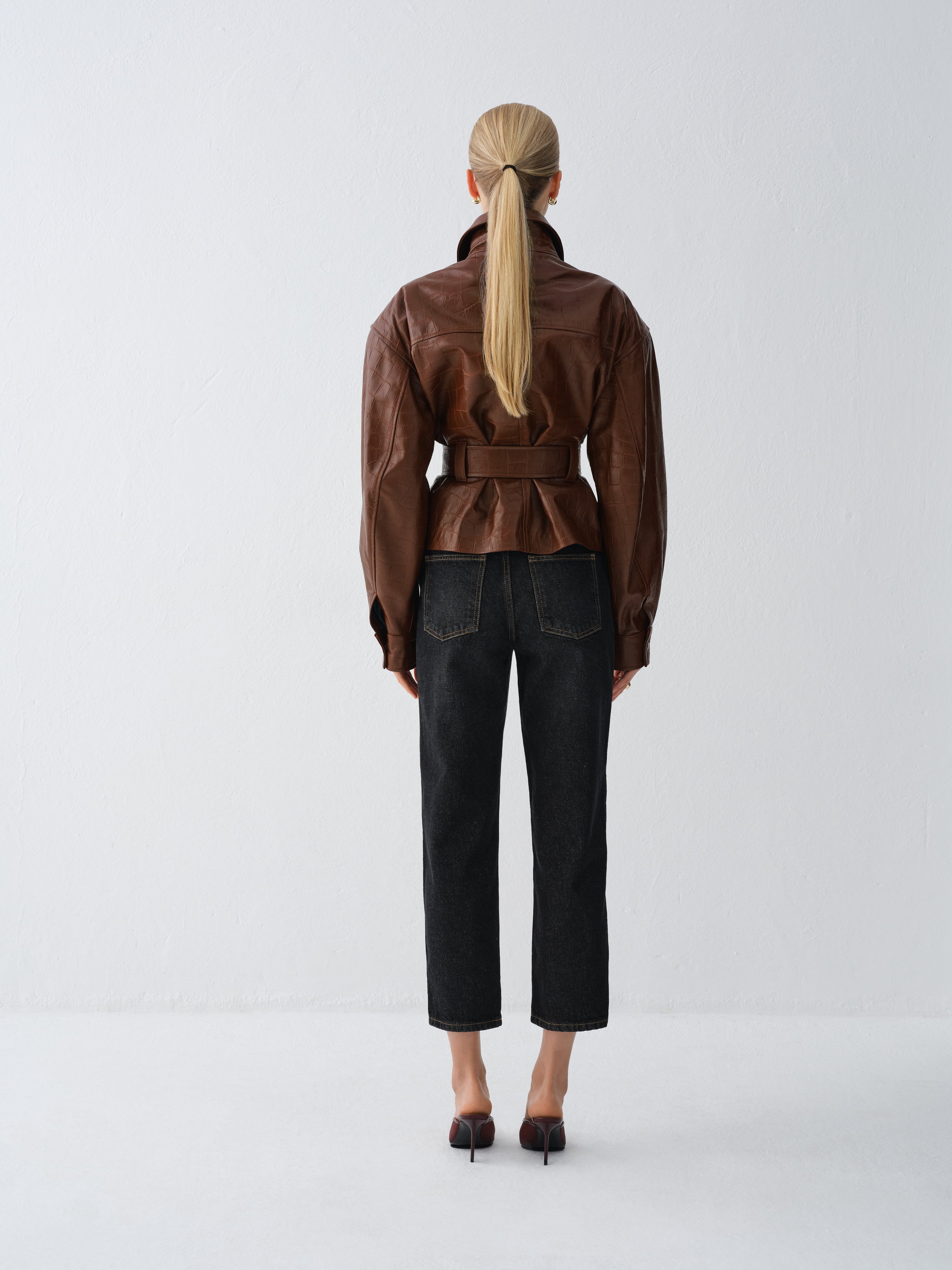 LEATHER JACKET HAMBURG CROCODILE BROWN