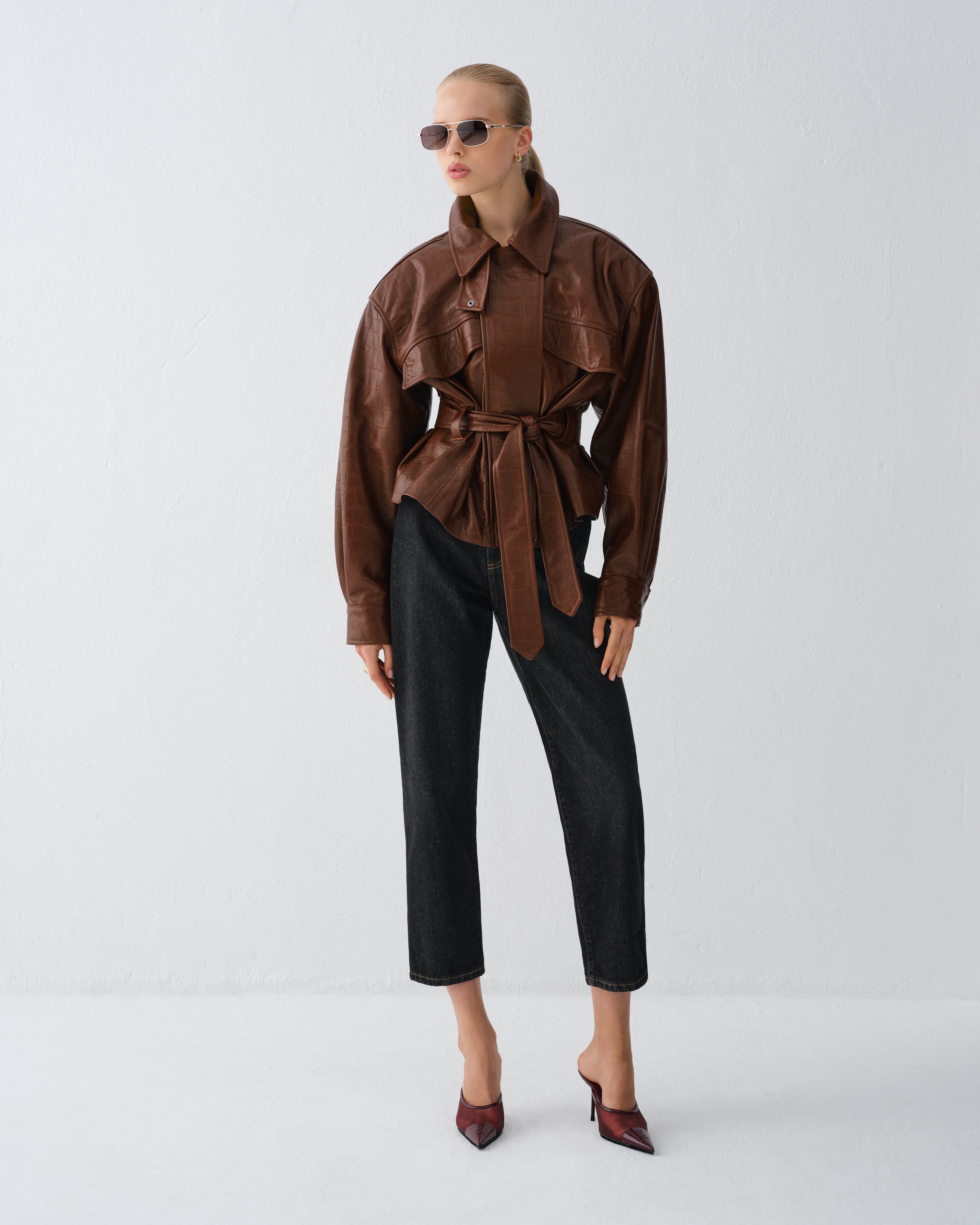 LEATHER JACKET HAMBURG CROCODILE BROWN