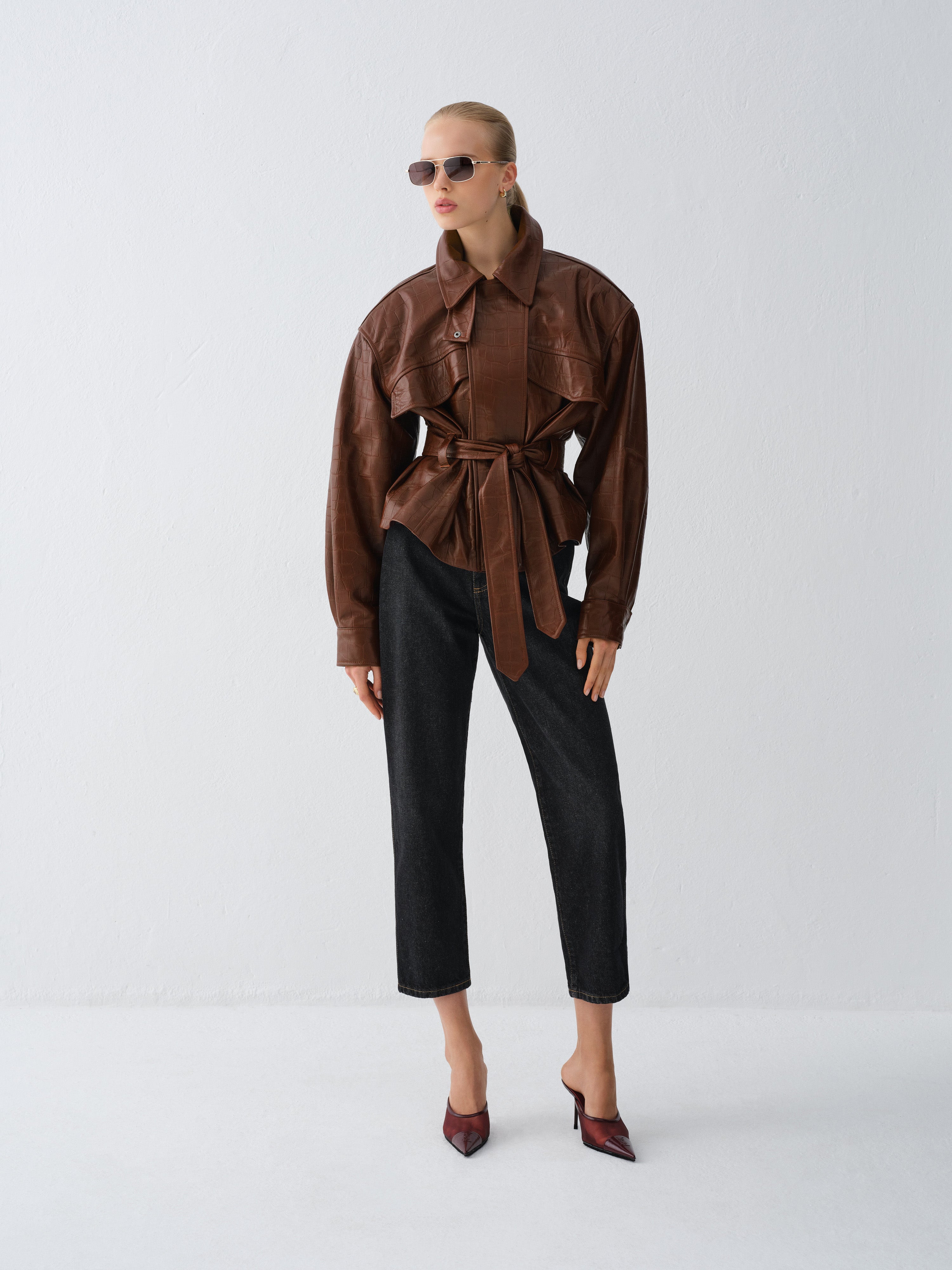 LEATHER JACKET HAMBURG CROCODILE BROWN