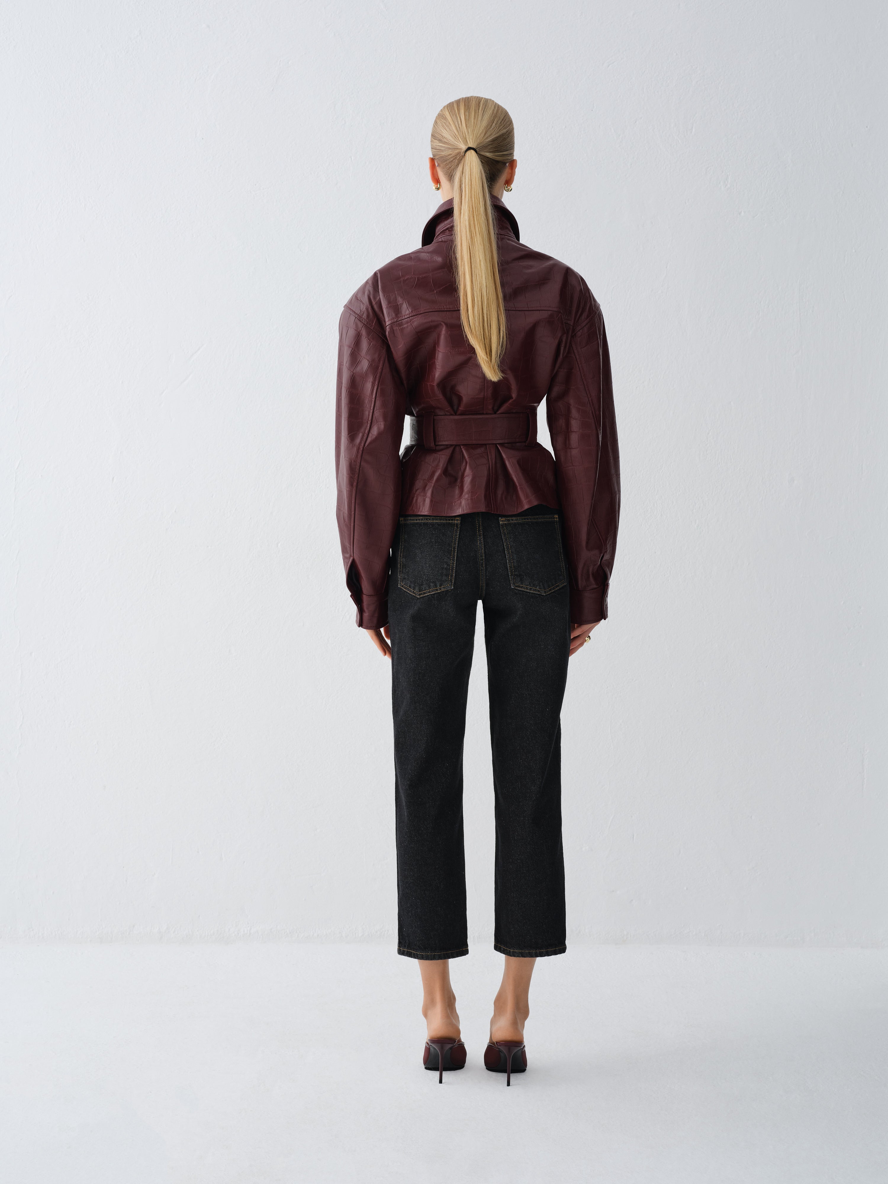 KURTKA SKÓRZANA HAMBURG CROCODILE BURGUNDY