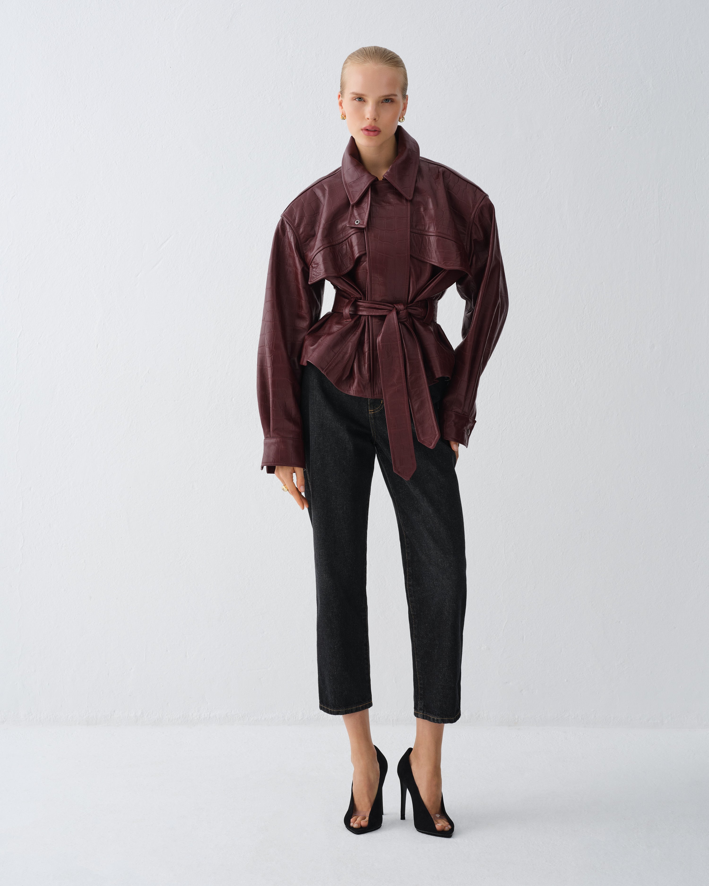 KURTKA SKÓRZANA HAMBURG CROCODILE BURGUNDY