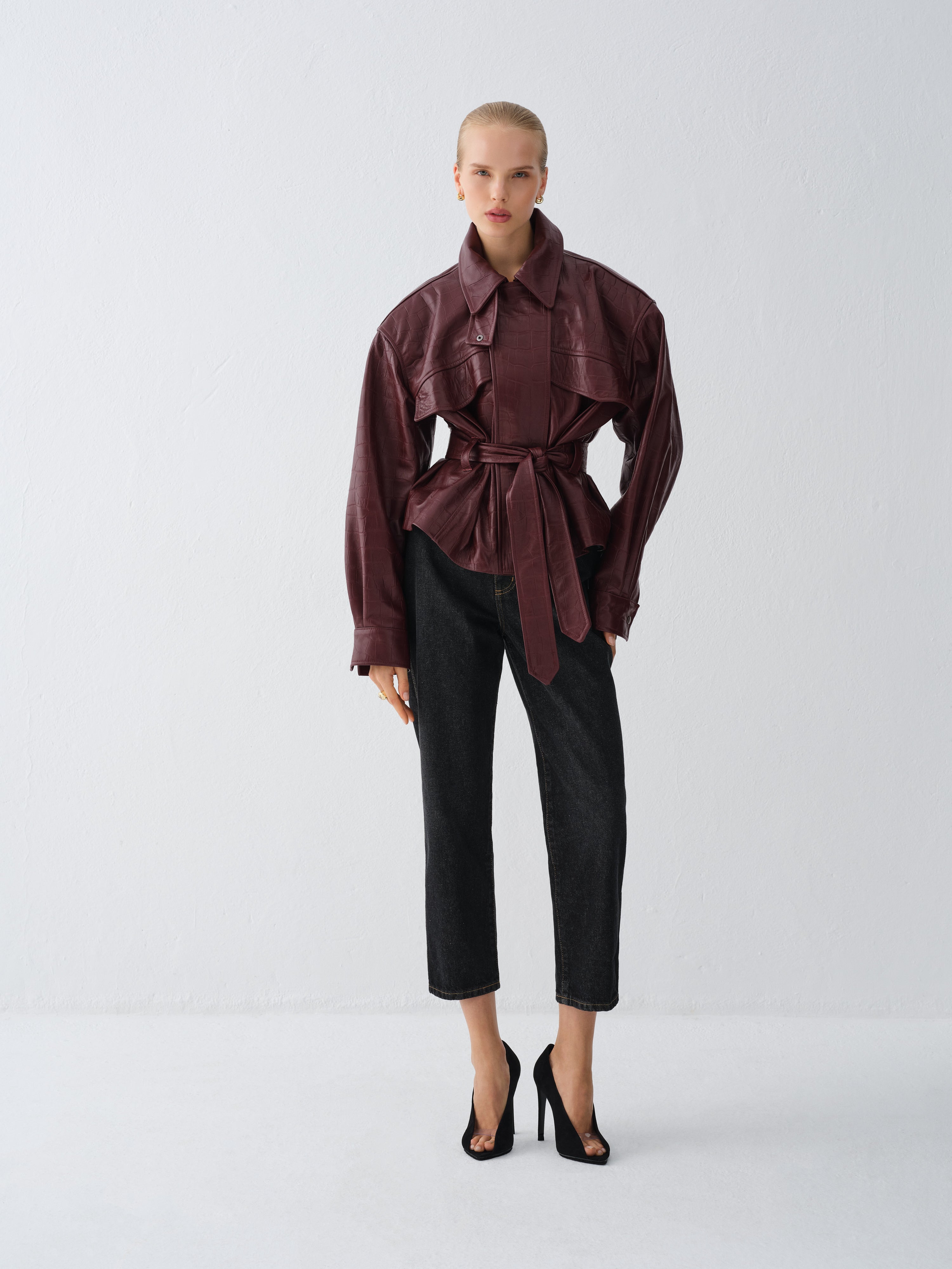 KURTKA SKÓRZANA HAMBURG CROCODILE BURGUNDY