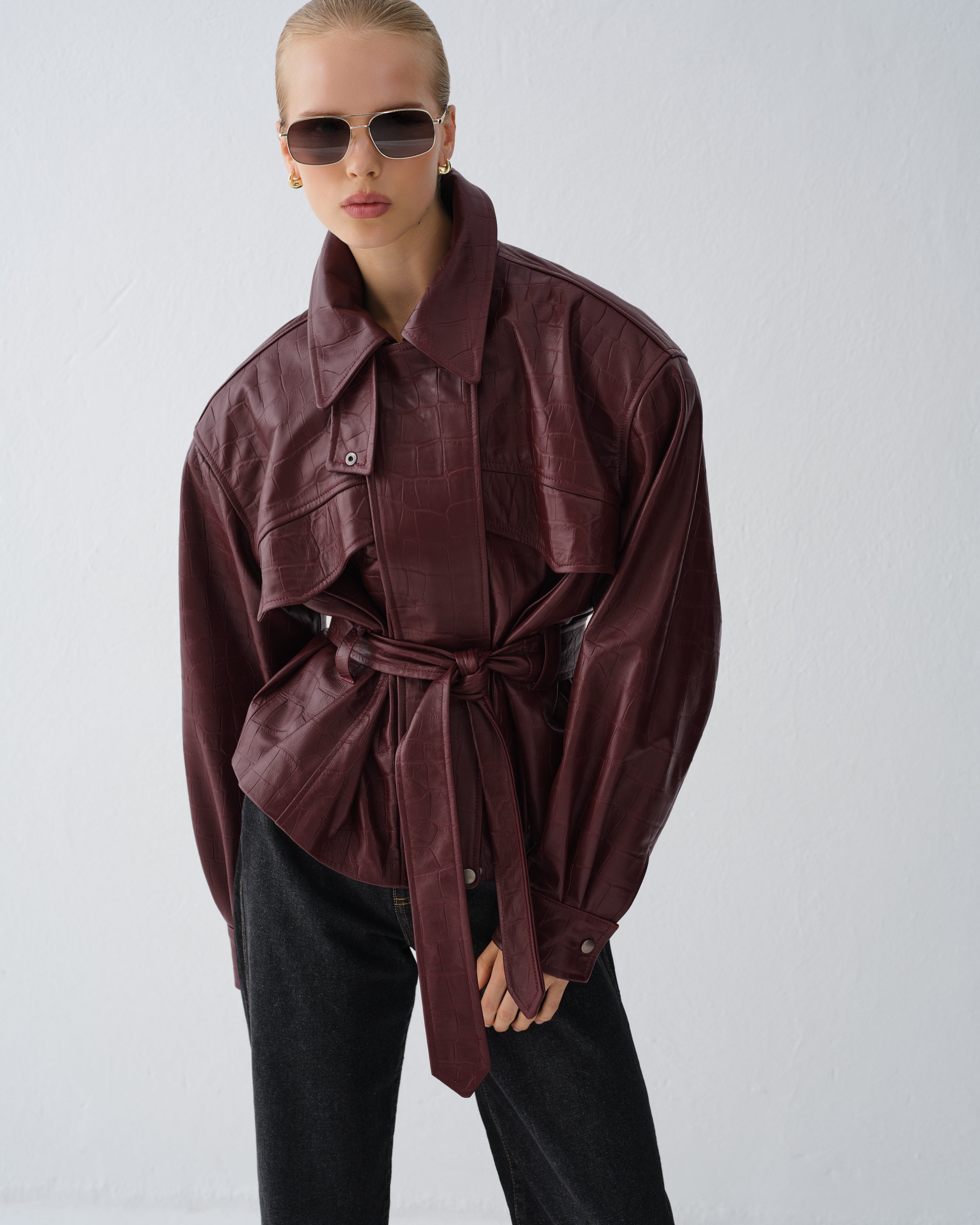 KURTKA SKÓRZANA HAMBURG CROCODILE BURGUNDY