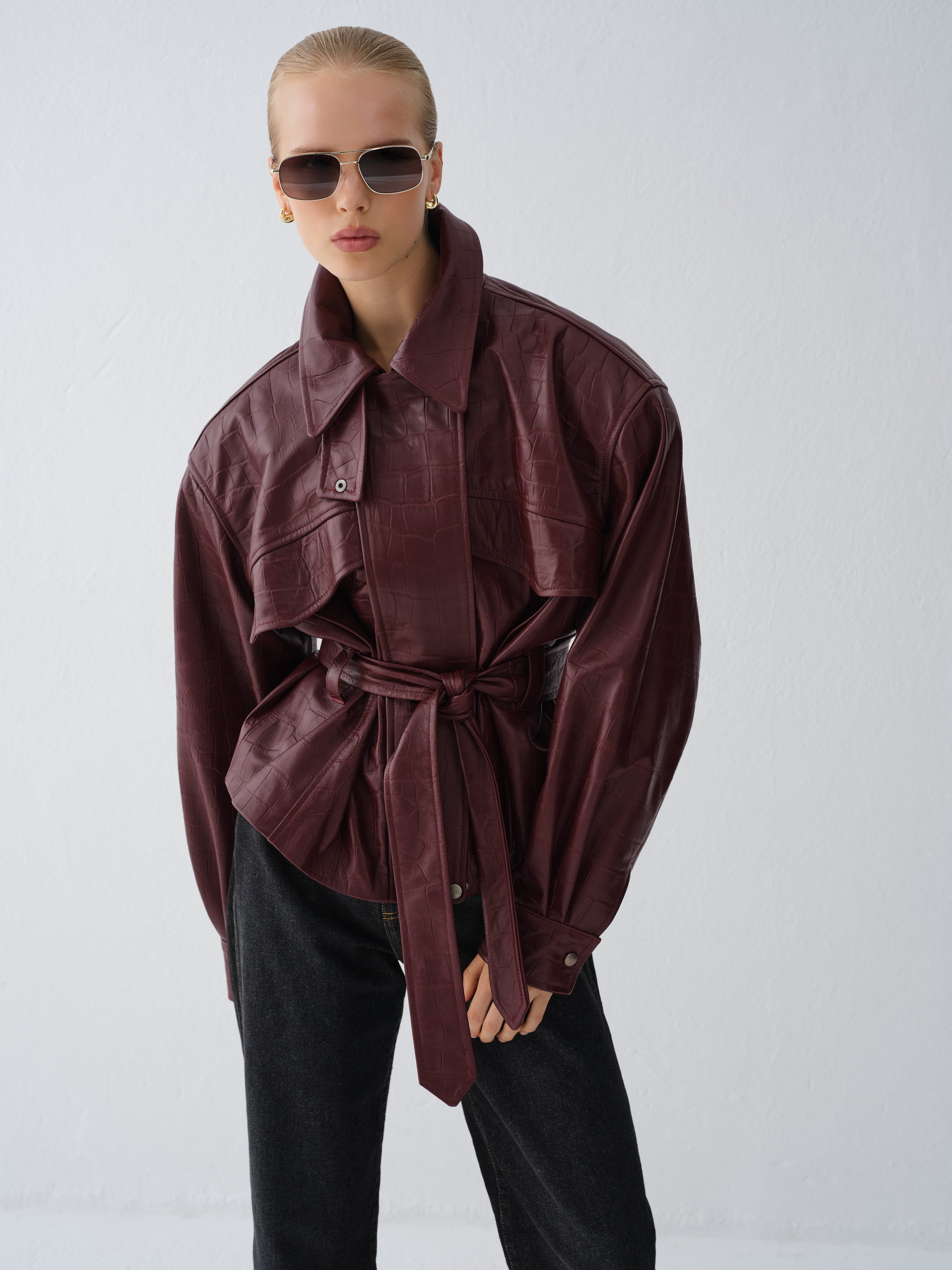 KURTKA SKÓRZANA HAMBURG CROCODILE BURGUNDY