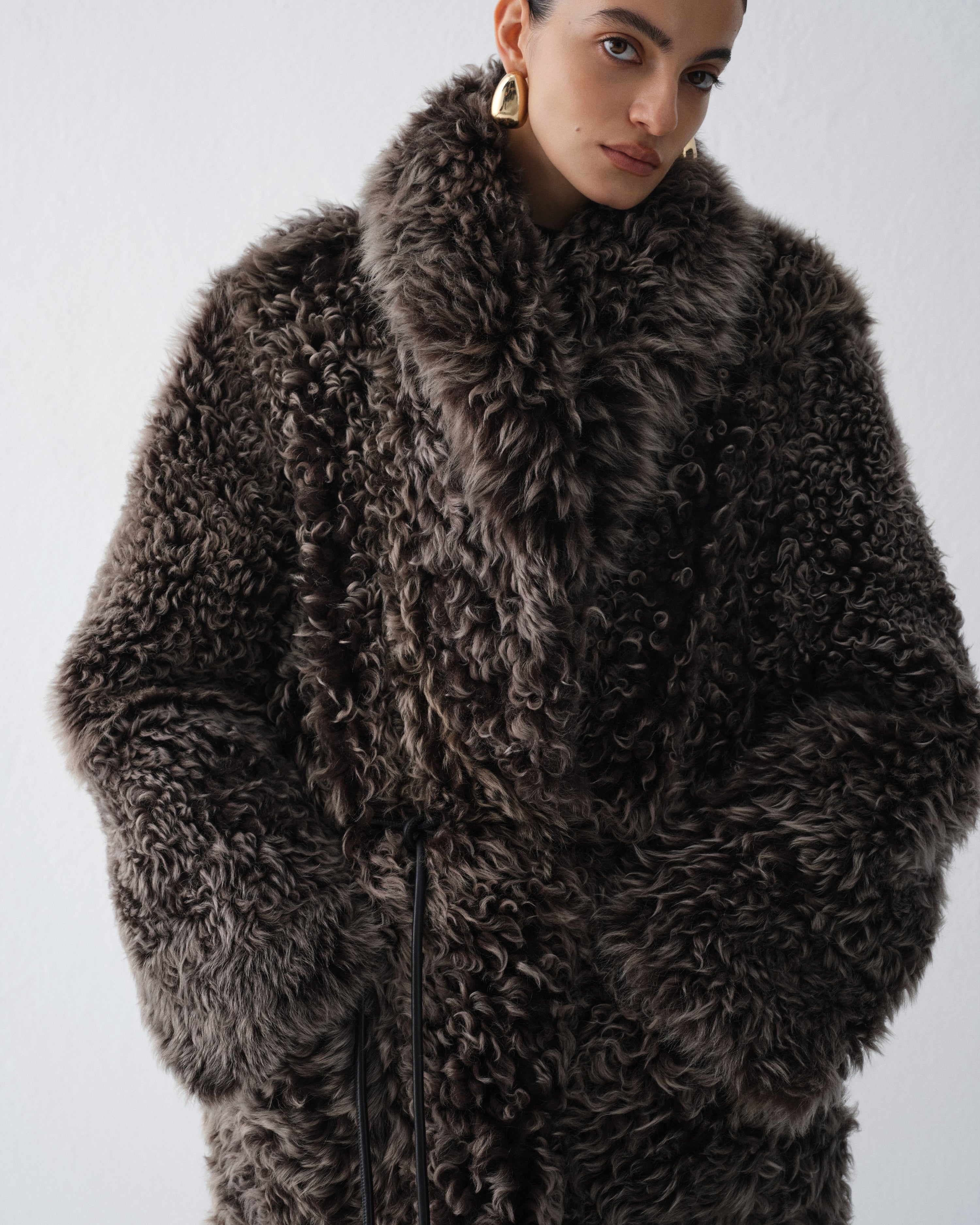 LILITH DARK CHOCOLATE SHEARLING COAT