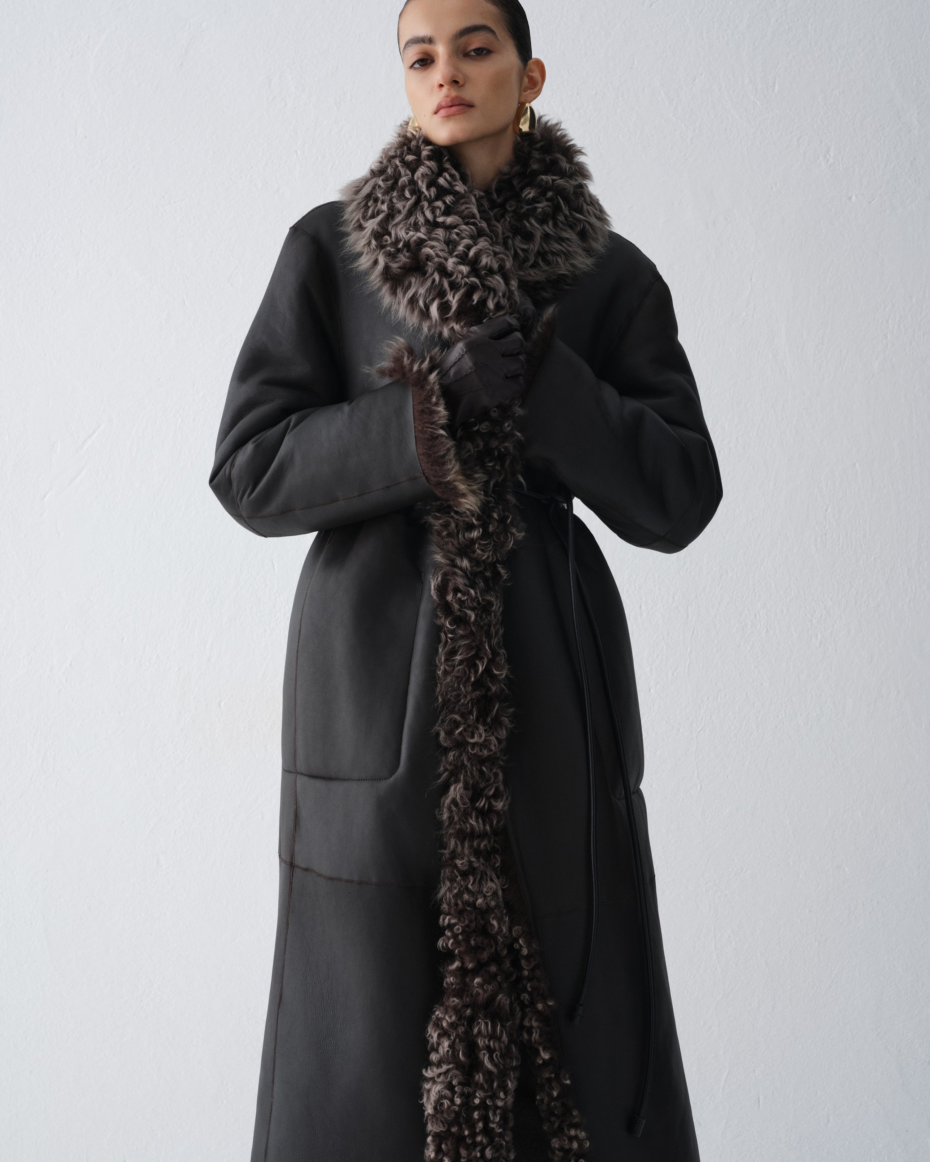 LILITH DARK CHOCOLATE SHEARLING COAT