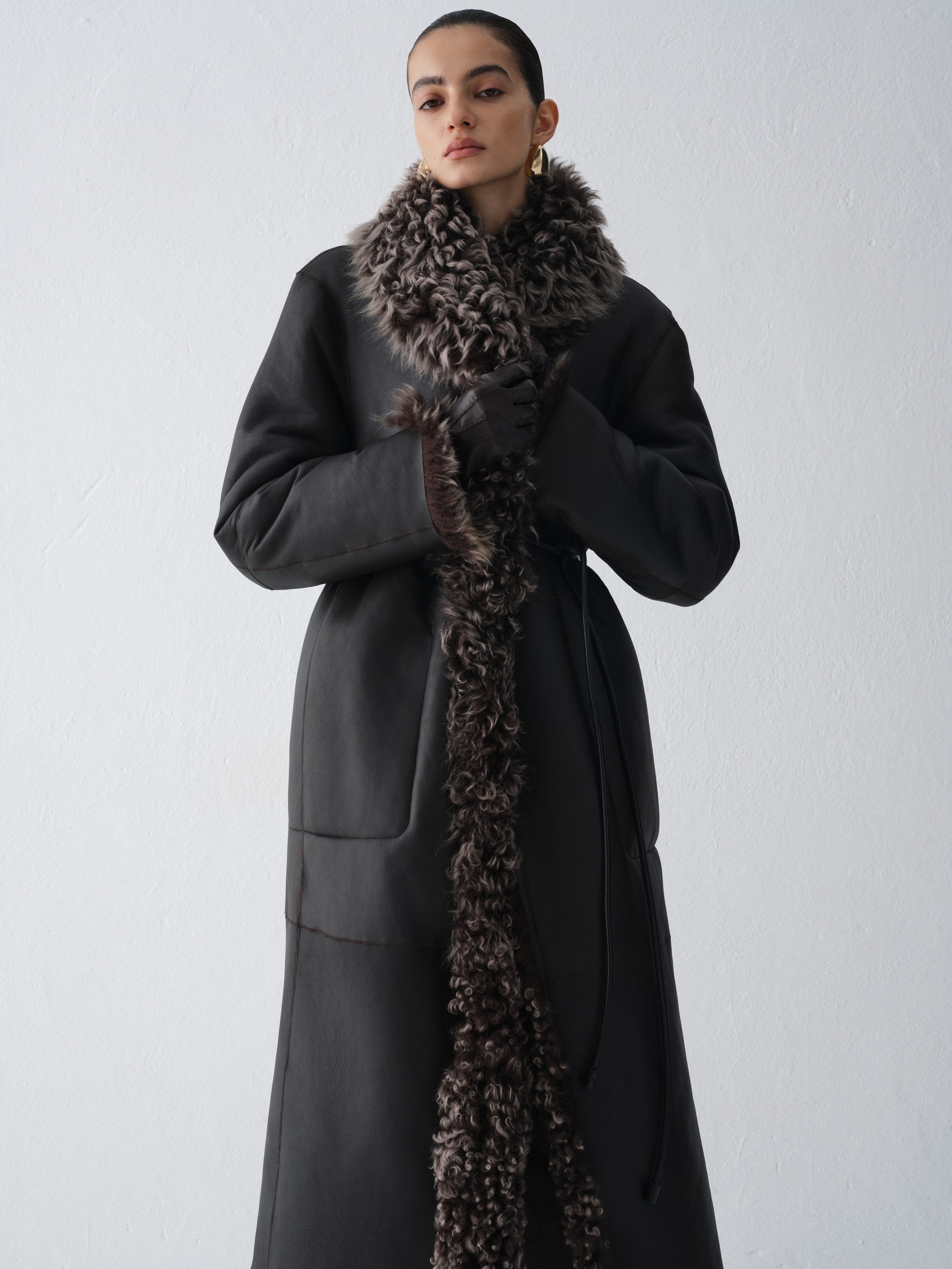LILITH DARK CHOCOLATE SHEARLING COAT