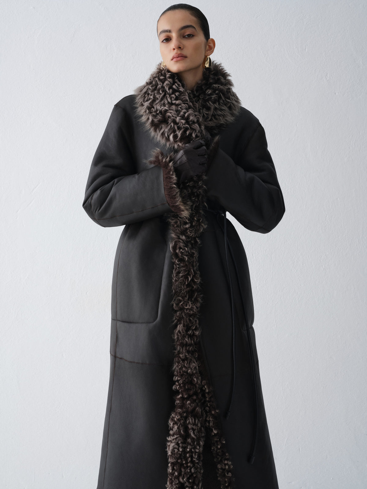 LILITH DARK CHOCOLATE SHEARLING COAT