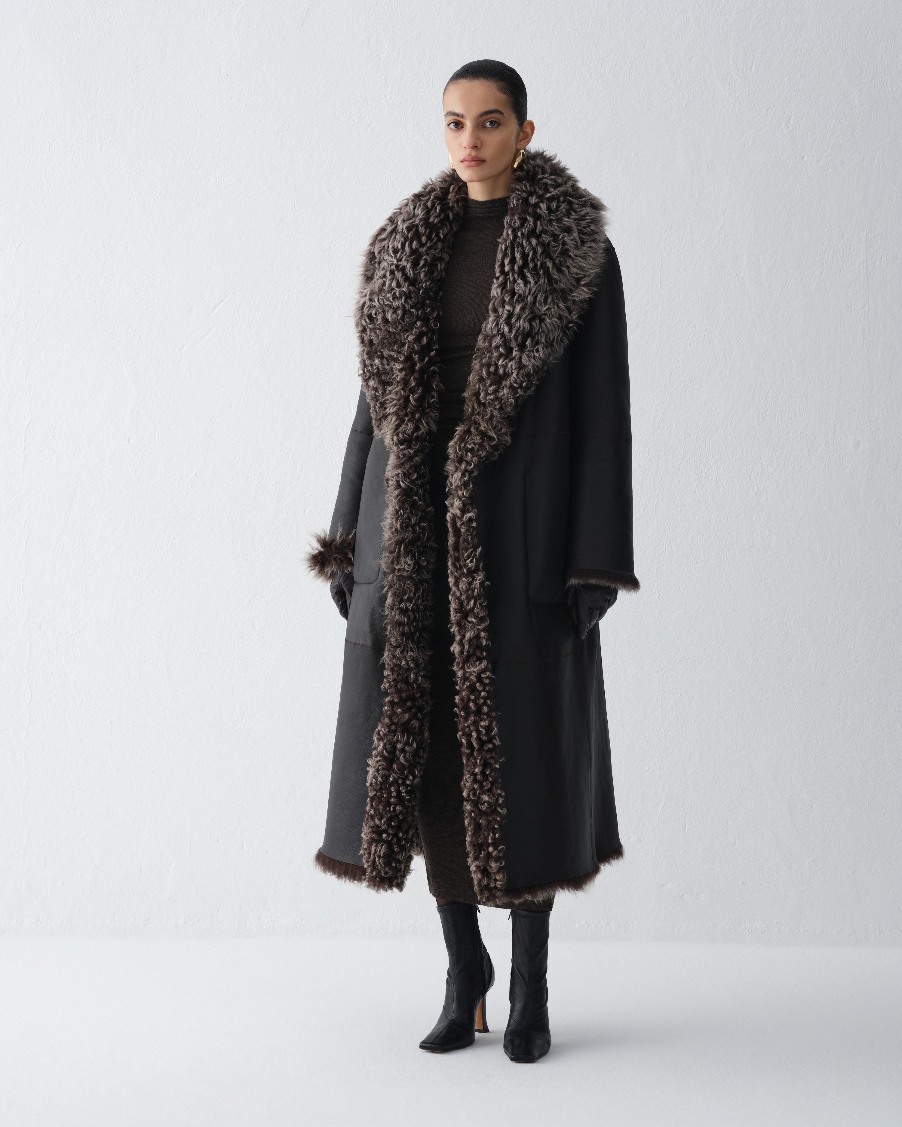 LILITH DARK CHOCOLATE SHEARLING COAT
