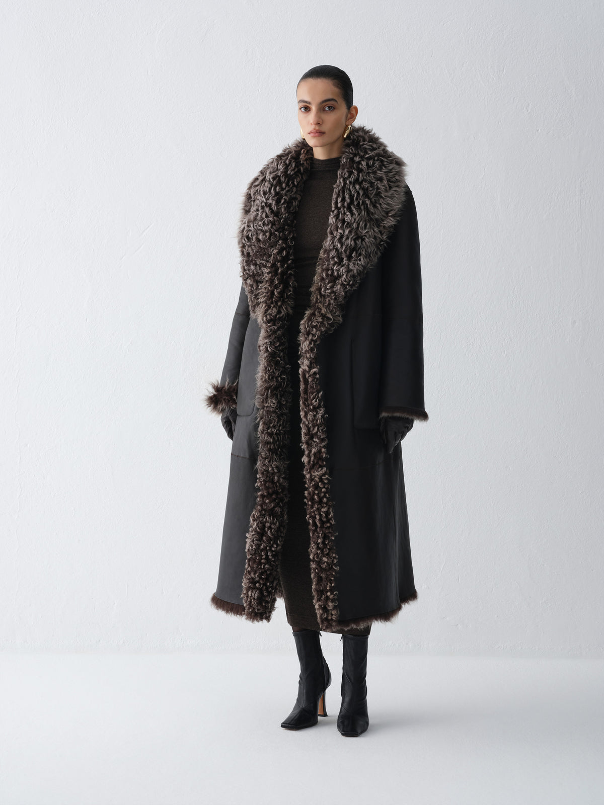 LILITH DARK CHOCOLATE SHEARLING COAT
