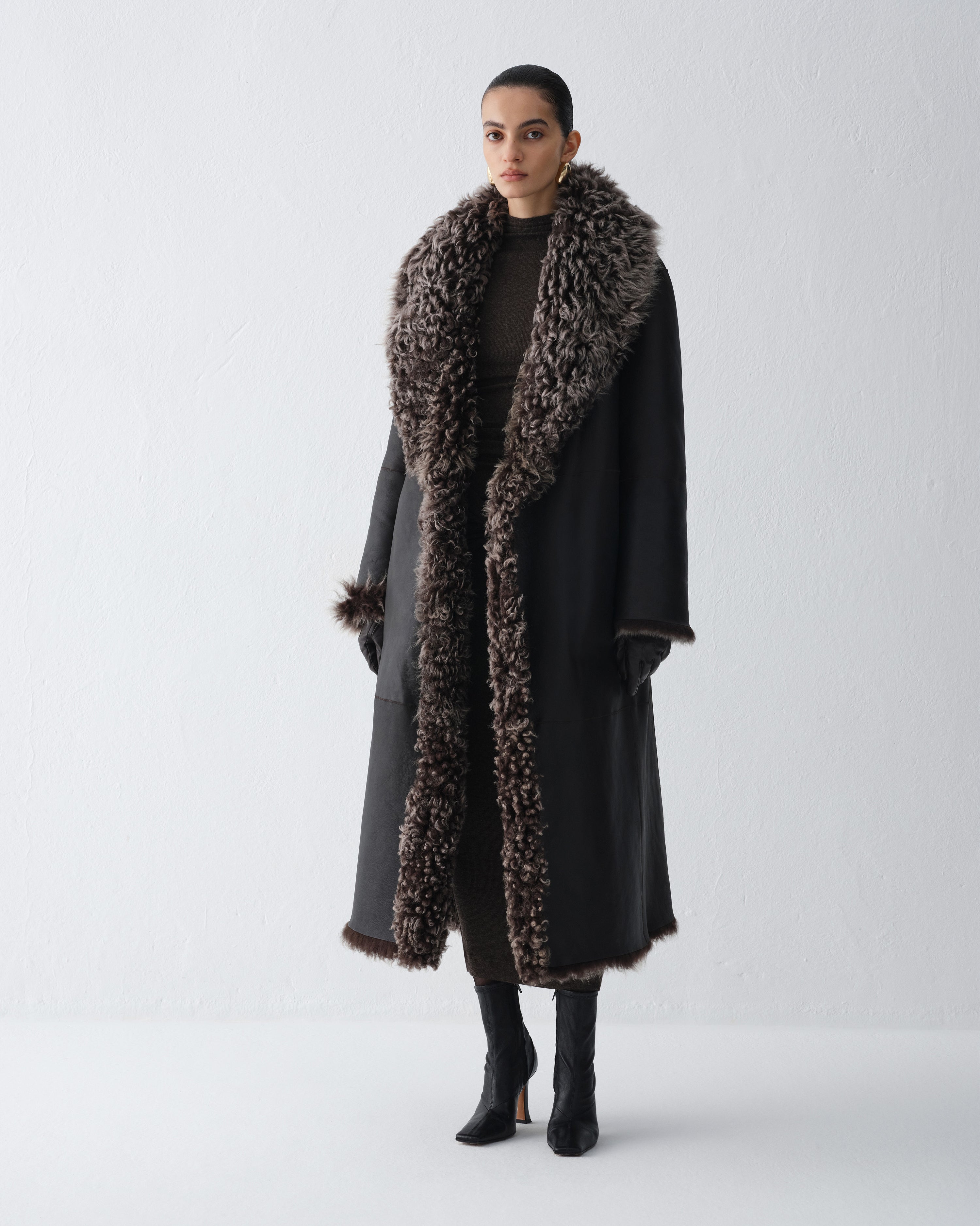 LILITH DARK CHOCOLATE SHEARLING COAT