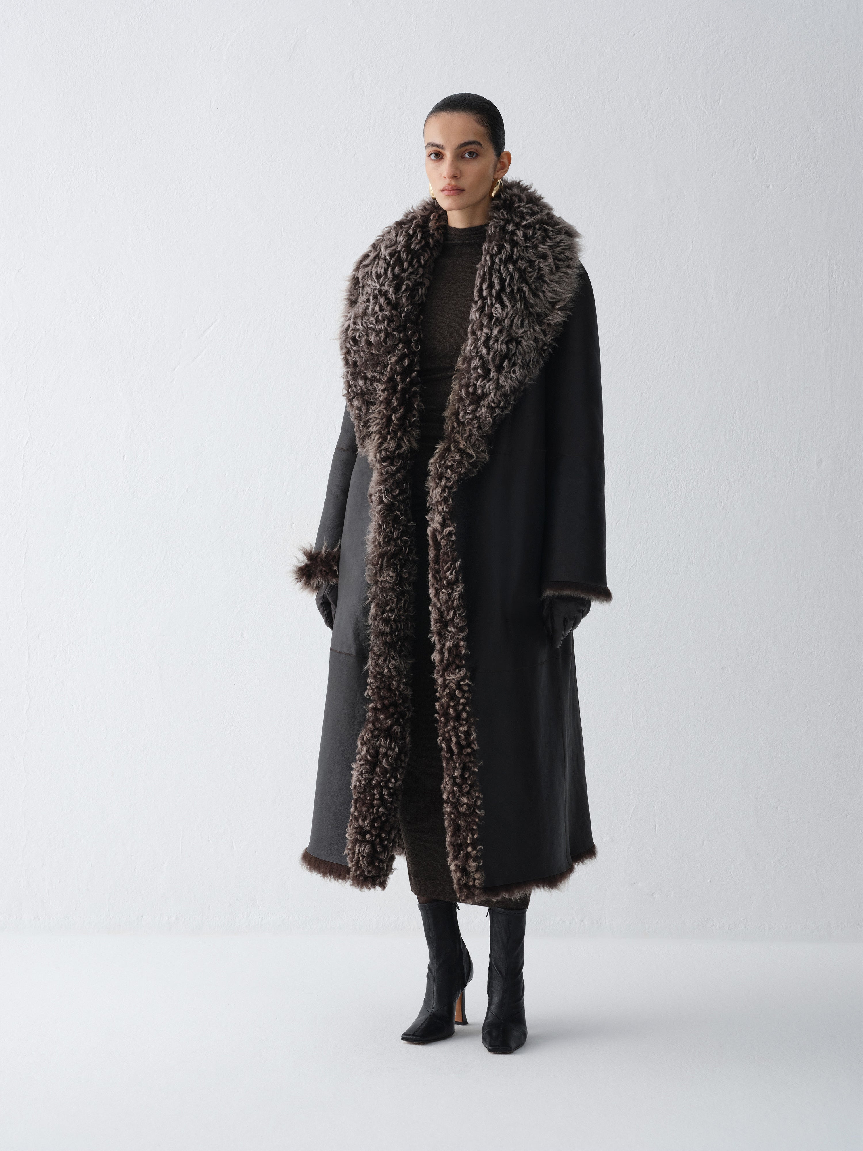 LILITH DARK CHOCOLATE SHEARLING COAT
