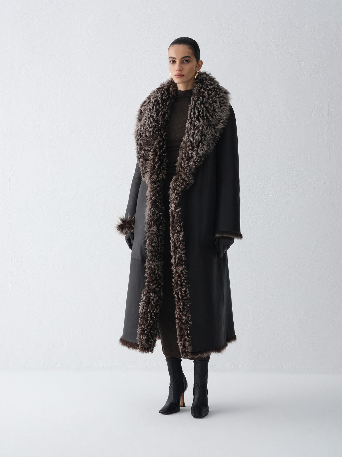 LILITH DARK CHOCOLATE SHEARLING COAT