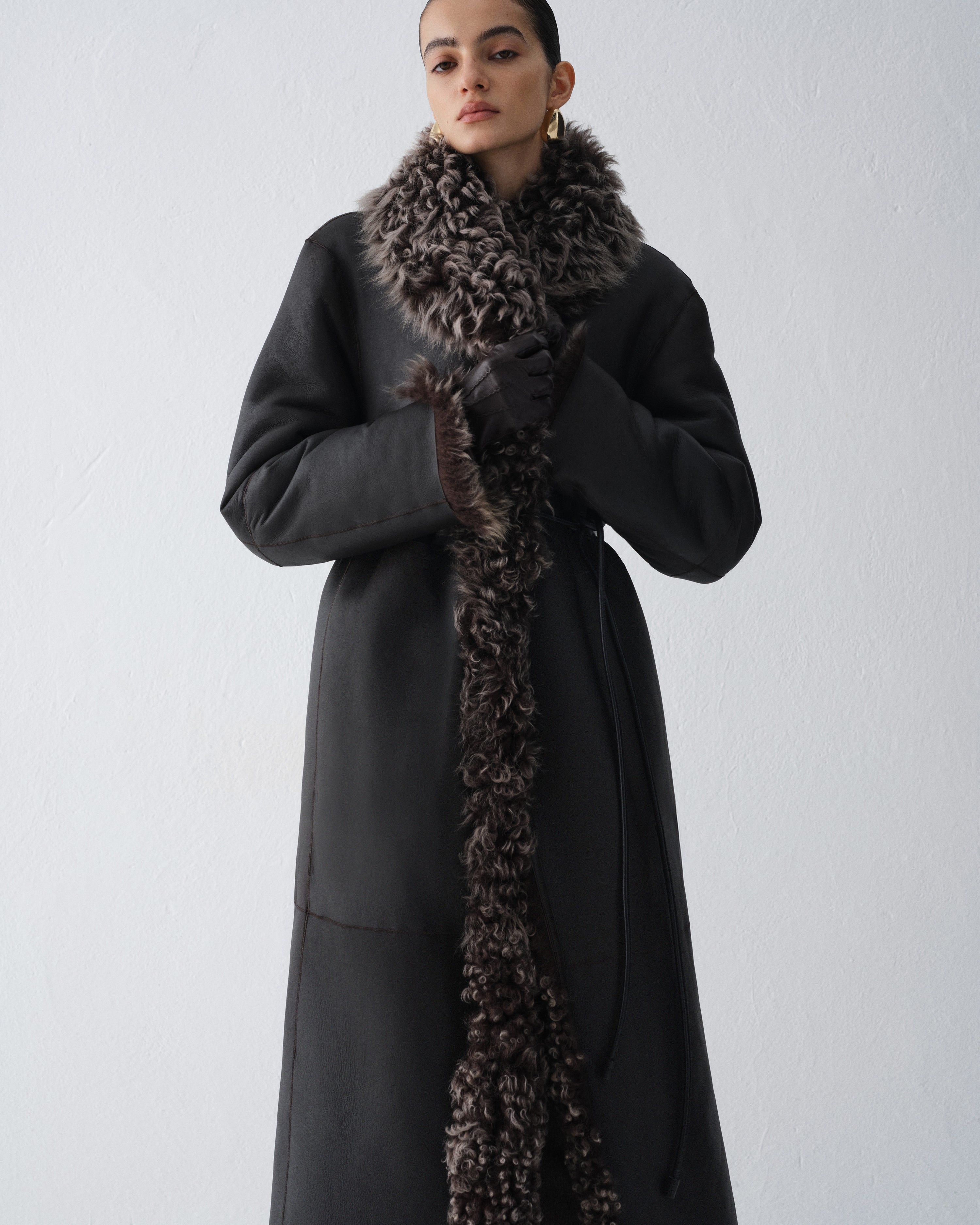 LILITH DARK CHOCOLATE SHEARLING COAT