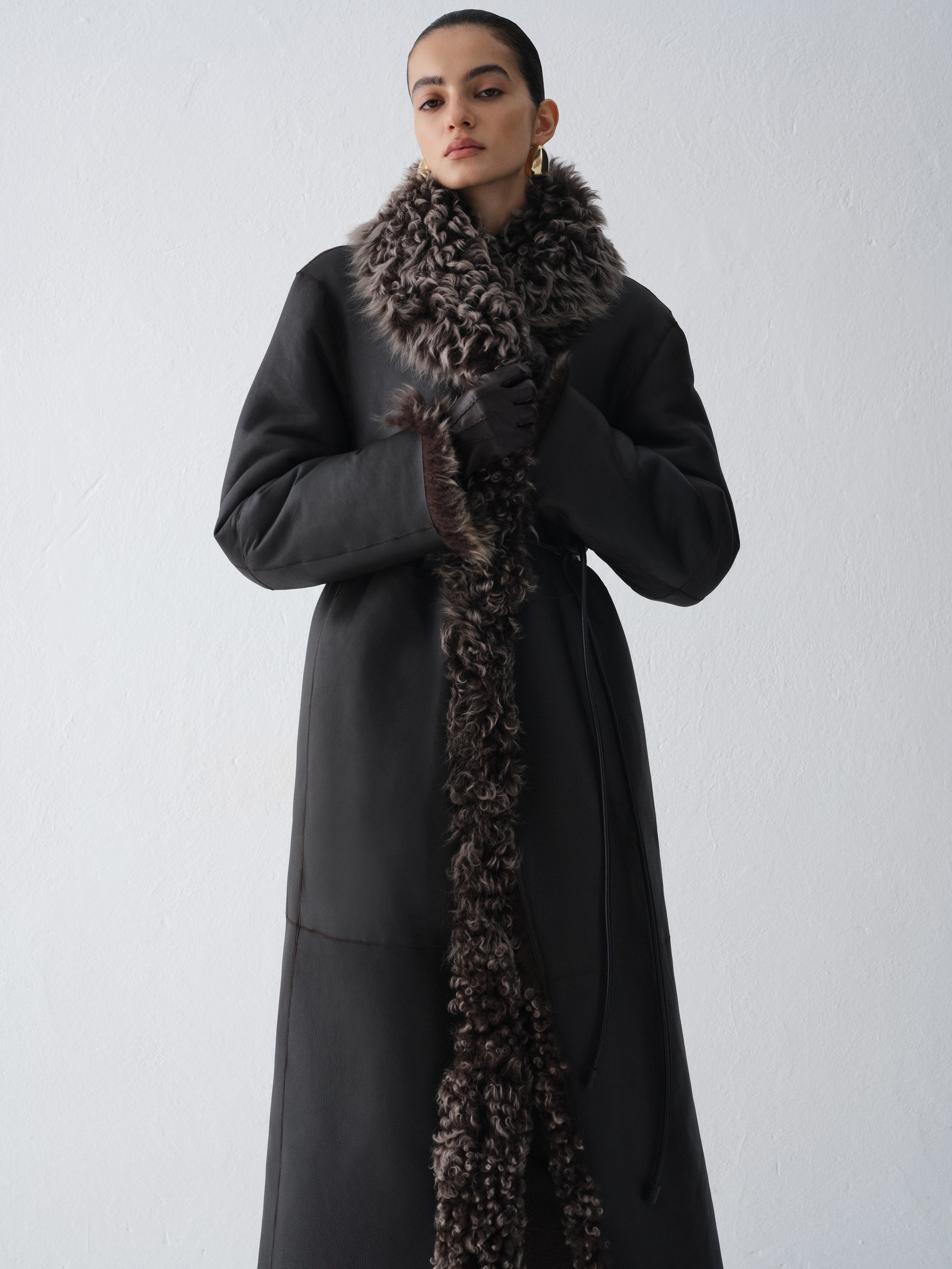 LILITH DARK CHOCOLATE SHEARLING COAT