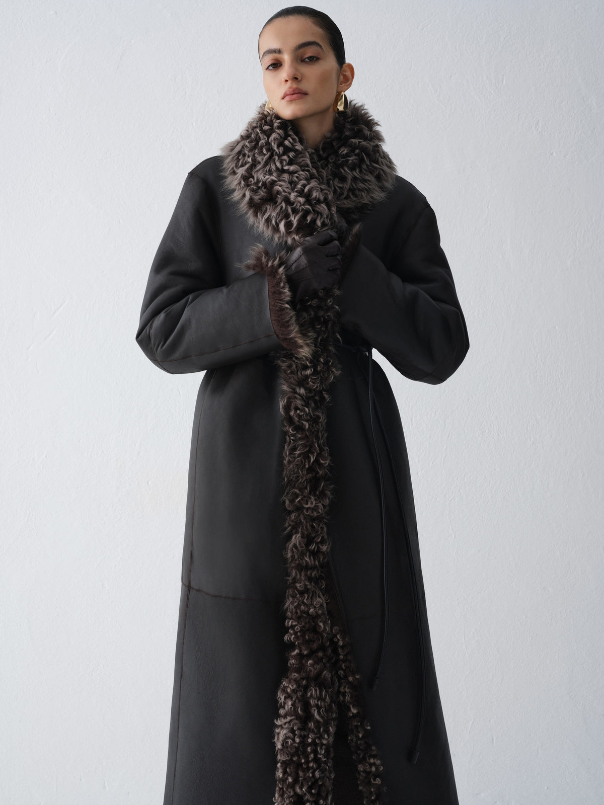 LILITH DARK CHOCOLATE SHEARLING COAT