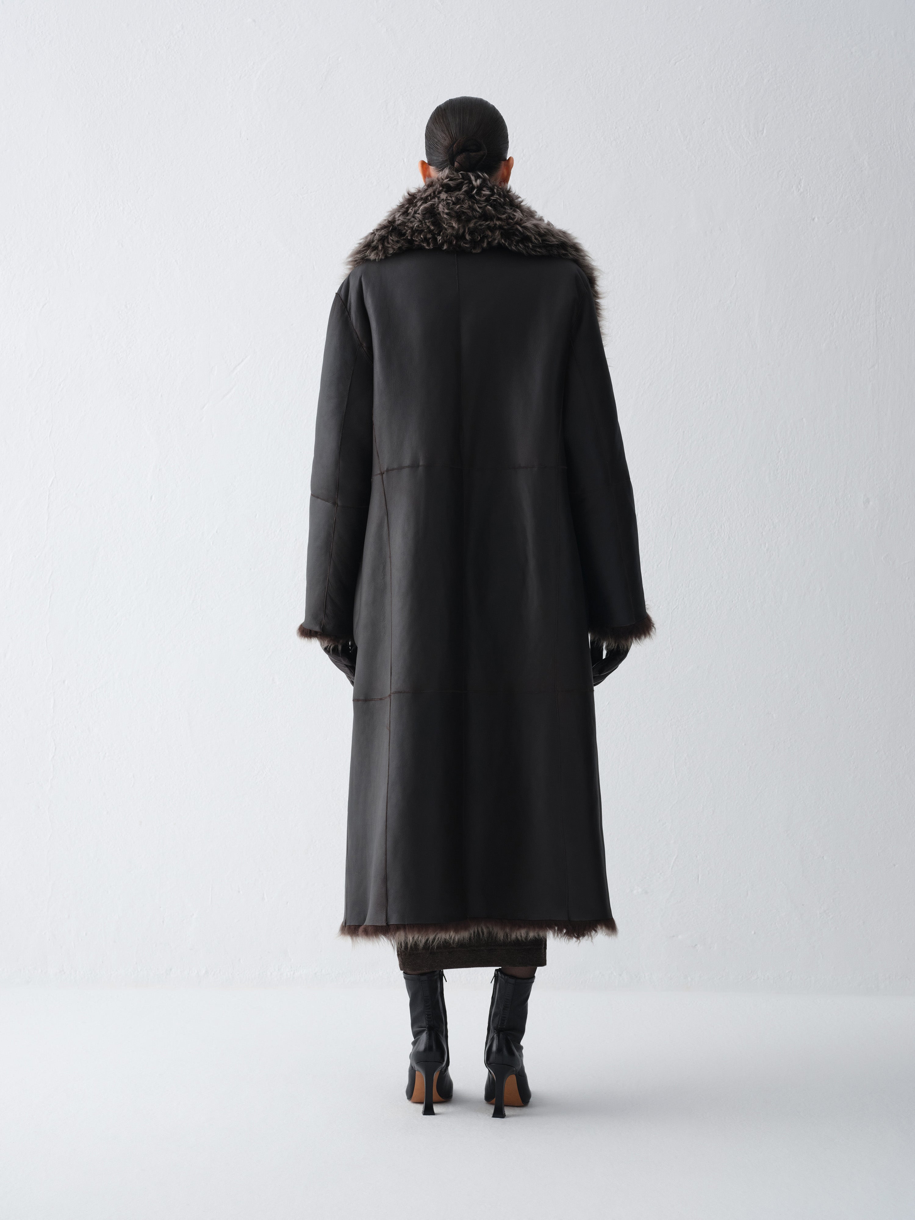 LILITH DARK CHOCOLATE SHEARLING COAT