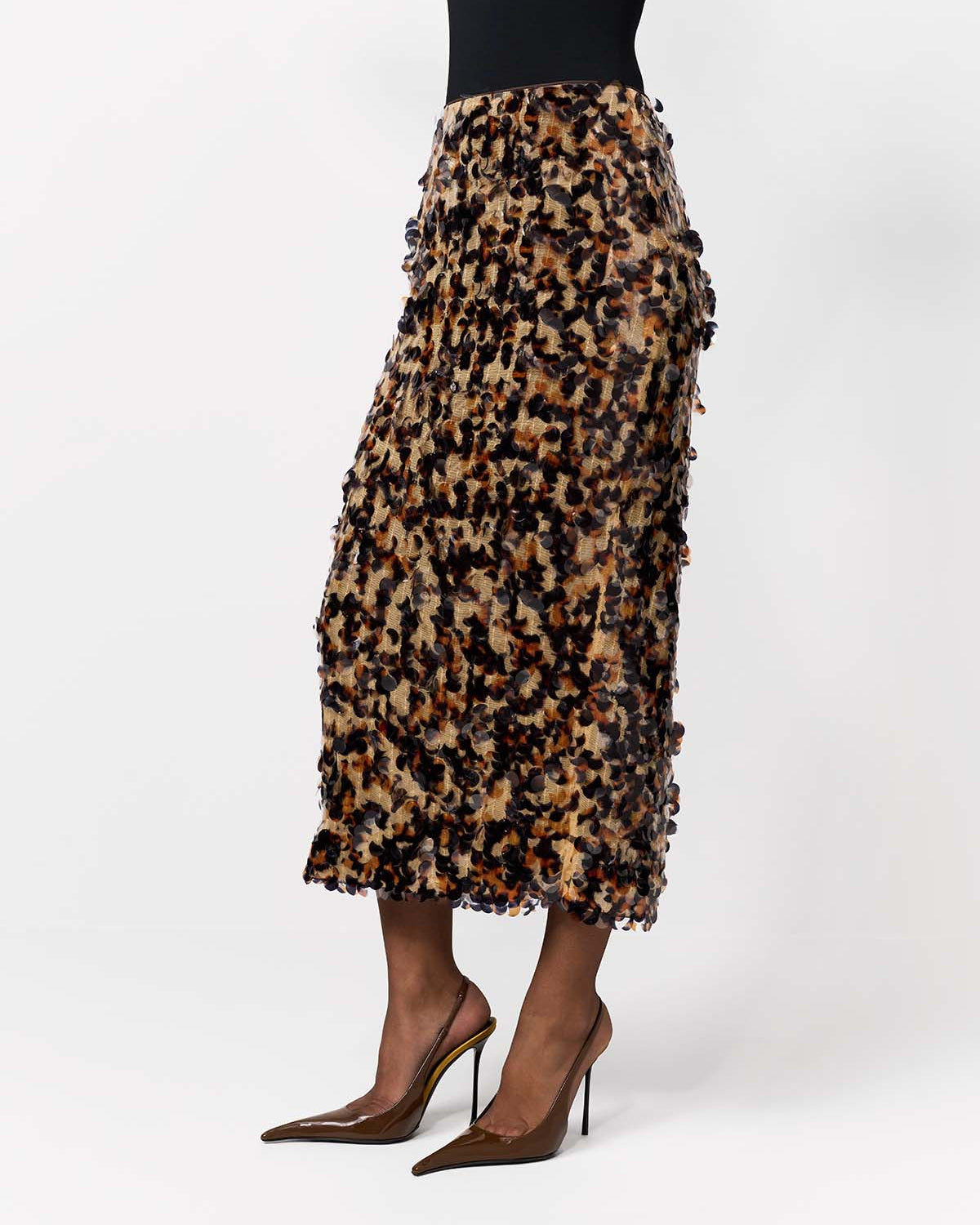 SPÓDNICA MIDI ARC BLACK-AMBER