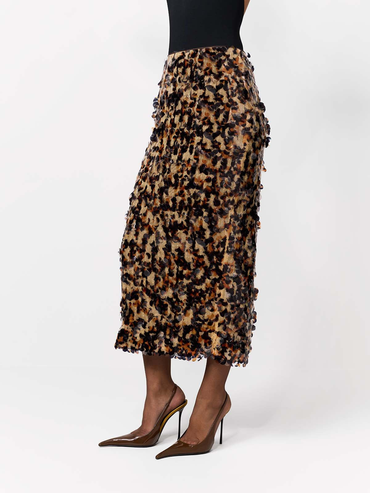 SPÓDNICA MIDI ARC BLACK-AMBER