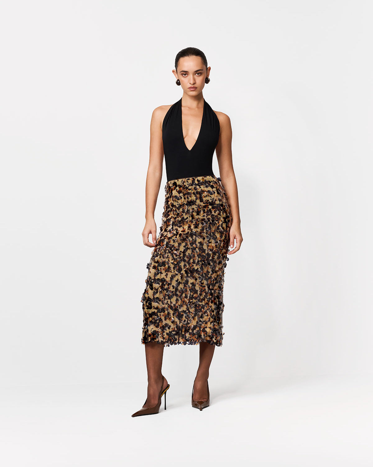SPÓDNICA MIDI ARC BLACK-AMBER